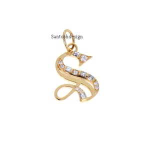 New Designer S Intial Letter CZ Diamond Bagutte 925 Sterling Silver Gold Vermil Charm Pendant,Beautiful S Intial Silver Diamond Pendant