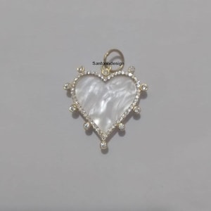 Beautiful Heart Mother Of Pearl Diamond 925 sterling Silver Charm Pendant,Designer Heart Silver Diamond Charm,Handmade Pendant Jewelry,Gift