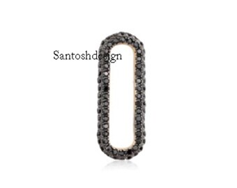 Black Spinel Carabiner Lock, Long Oval 925 Sterling Silver, Handmade