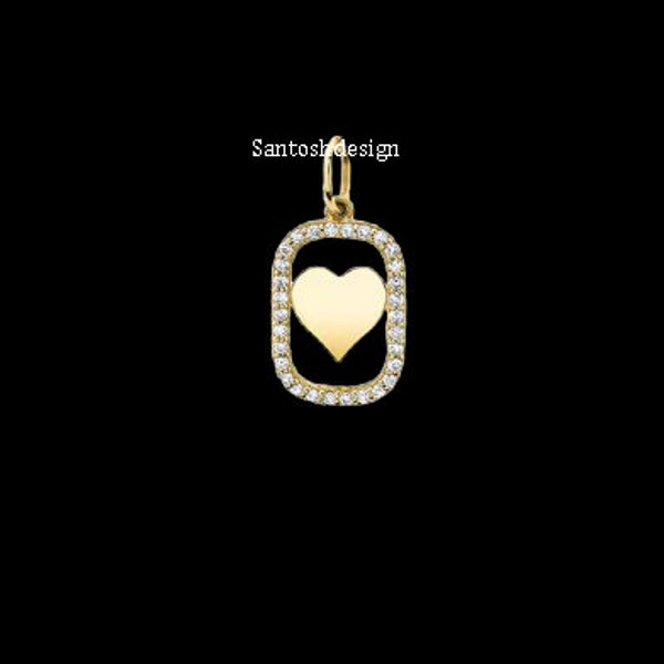 14k Solid Gold Open Mini Dog Tag Heart Diamond Charm Pendant,Beautiful Dog Tag Heart Diamond 14k Solid Gold Charm,Handmade Pendant Jewelry