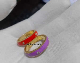 925 Sterling Silver Round Colourful Enamel CZ Diamond Band Ring,Beautiful Round Enamel CZ Diamond Band Ring,Handmade Ring Jewelry