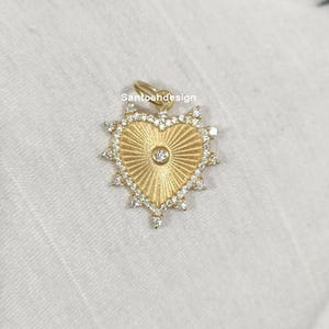 14k Solid Gold Beautiful Heart Diamond Charm Pendant,Designer Heart 14k Solid Gold Diamond Charm,Handmade Pendant Jewelry,Gift
