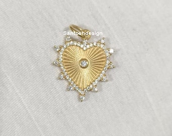 14k Solid Gold Beautiful Heart Diamond Charm Pendant,Designer Heart 14k Solid Gold Diamond Charm,Handmade Pendant Jewelry,Gift