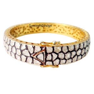 925 Sterling Silver Polki Diamond Victorian Bangle,Beautiful Designer Silver Polki Diamond Gold Platd Wedding Bangle,Handmade Bangle Jewelry