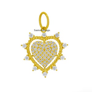14k Solid Gold Heart Diamond Charm Pendant,Beautiful Heart Diamond 14k Solid Gold Charm,Handmade Pendant Jewelry,Gift