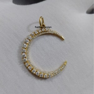 14k Solid Gold Crescent Moon Diamond Charm Pendant,Beautiful Designer Crescent Moon Diamond 14k Solid Gold Charm,Handmade Pendant Jewelry