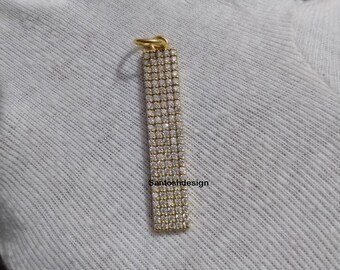 14k/18k Solid Gold Bar Diamond Pendant, Handmade Jewelry