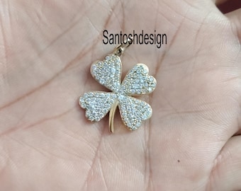 Leaf Clover Diamond 925 Sterling Silver Charm Pendant,Handmade Jewelry,Gift