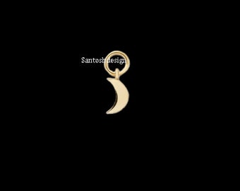 14k Solid Gold Mini Moon Pendant Charm, Handmade Jewelry
