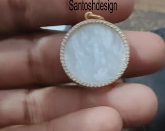 Round Mother Of pearl Diamond 925 Sterling Silver Charm Pendant,Gift