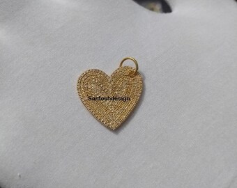 14k Solid Gold Heart Pendant with Diamond Charm (27x22 MM)