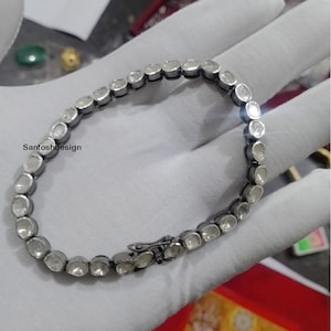 Polki Diamond 925 Sterling Silver Charm Bracelet,Beautiful Bangle Silver Polki Diamond Bracelet,Handmade Bracelet Jewelry