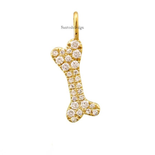 14k Solid Gold Dog Bone Diamond Charm Pendant,Beautiful Dog Bone Diamond Gold Charm Pendant,Handmade Pendant Jewelry