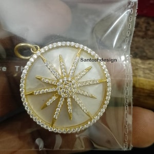 Beautiful Sun StarBurst Mother Of Pearl Diamond 925 Sterling Silver Charm Pendant,Designer Sun Starburst Silver Diamond Pendant Jewelry,Gift