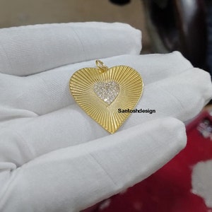 14k Solid Gold Heart Diamond Charm Pendant,Beautiful Designer Heart Diamond 14k Solid Gold Charm Pendant,Handmade Pendant Jewelry,Gift
