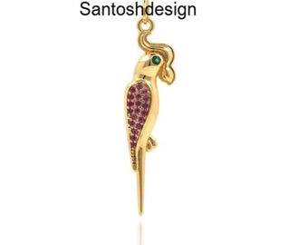 14k/18k Solid Gold Parrot Ruby Emerald Charm Pendant,Handmade Jewelry,Gift