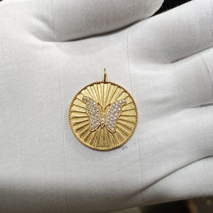 14k Solid Gold Butterfly Diamond Charm Pendant,Beautiful Designer Buuterfly Diamond 14k Solid Gold Charm,Handmade Pendant Jewelry,Gift