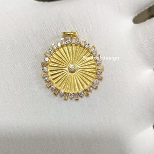 14k Solid Gold Fluted Disc Diamond Bagutte Charm Pendant,Beautiful Disc Fluted Diamond 14k Solid Gold Charm Pendant,Handmade Pendant Jewelry