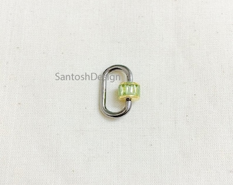 Oxidized Sterling Silver Peridot Carabiner Clasp, Handmade Jewelry