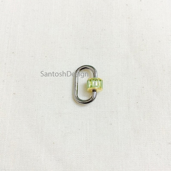 Oxidized Sterling Silver Peridot Carabiner Clasp, Handmade Jewelry