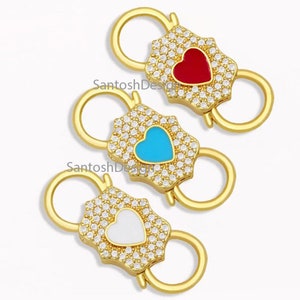 925 Sterling Silver Heart Enamel Cz Diamond Padlock,Beautiful Design Heart Enamel Cz Diamond Padlock,Handmade Padlock Jewelry