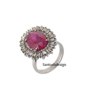 Beautiful Ruby Baguette Pave Diamond 925 Sterling Silver Charm Ring,Designer Silver Ruby Baguette Diamond Vintage Handmade Ring Jewelry,Gift