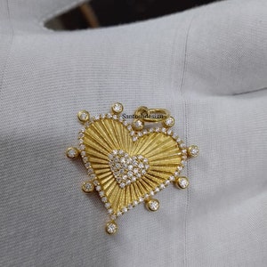 14k Solid Gold Fluted Heart Diamond Charm Pendant,Beautiful Fluted Heart Diamond Charm Pendant,Handmade Pendant Jewelry,Gift