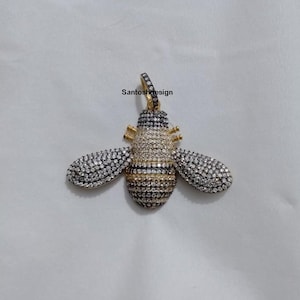 Beautiful Two Tone Bee Diamond 925 Sterling Silver Charm Pendant,Designer Bee Two Tone Silver Diamond Charm,Handmade Pendant Jewelry,Gift