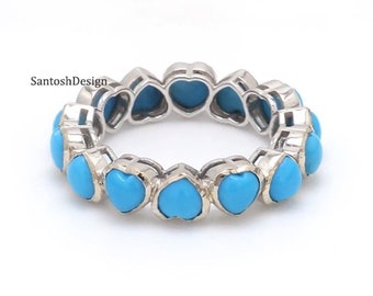 Handmade Sterling Silver Turquoise Heart Band Ring