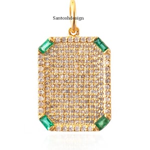 Dog Tag Diamond Emerald Sterling Silver Charm Pendant,Beautiful Dog tag Silver Diamond Unisex Pendant,Handmade Pendant Jewelry,Gift