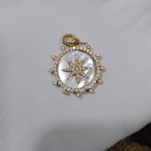 Beautiful Sunburst Star Diamond Mother Of Pearl Sterling Silver Charm Pendant,Designer Silver Diamond Charm,Handmade Pendant Jewelry,Gift