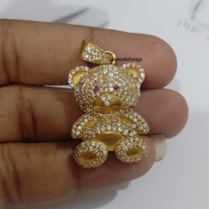 Designer Teddy Bear Moissanite,CZ Diamond 925 Sterling Silver Charm Pendant,Beautiful Teddy Bear Silver Diamond Charm Pendant,Gift