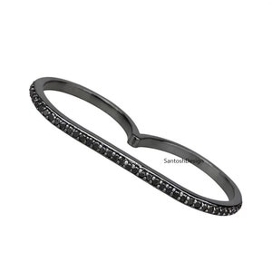 925 Sterling Silver Black Spinel Pressure Set Double Finger Band Ring, Designer Silver Black Spinel Sleek Ring,Handmade Ring Jewelry