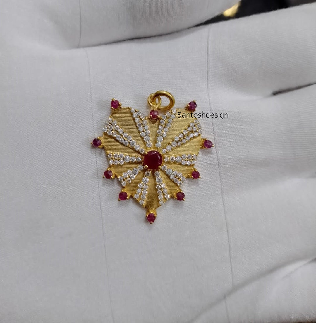 14k Solid Gold Heart Ruby Diamond Charm Pendant,beautiful Heart Diamond ...