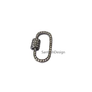 925 Sterling Silver Oval Pave diamond Carabiner clasp,Beautiful Silver Diamond Carabiner Clasp,Handmade Clasp Jewelry