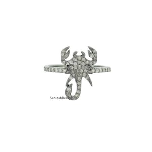 925 Sterling Silver Scorpio Pave Diamond Charm Ring,Beautiful Scorpio Silver Diamond Ring,Handmade Ring Jewelry,Gift
