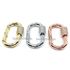 925 Sterling Silver Oval Shape CZ Multisapphire Carabiner Locks,Beautiful Oval Multisapphire Carabiner Lock,Handmade Lock Jewelry