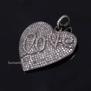 925 Sterling Silver heart LOVE Pave diamond Charm pendant,Beautiful Heart Silver Diamond Charm Pendant,handmade Pendant jewelry