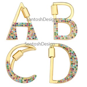 A to Z All Letter Sterling Silver Multisapphire Carabiner Lock,Beautiful Silver Screw Carabiner Lock,Handmade Lock Jewelry