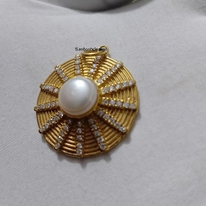 Beautiful Sun Medallion Pearl Diamond Sterling Silver Charm Pendant,Designer Sun Silver Diamond Pearl Pendant,Handmade Pendant Jewelry,Gift