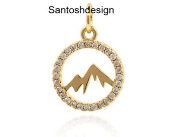14k/18k Solid Gold mountain Diamond Charm Pendant.Handmade Jewelry,Gift