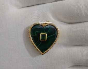 Beautiful Malachite Emerald Diamond Heart 925 Sterling Silver Charm Pendant,Designer Heart Diamond Malachite Charm,Handmade Pendant Jewelry