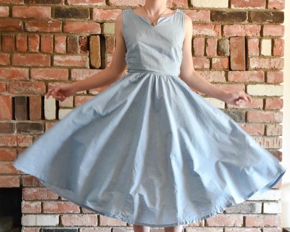 1950s Chambray Denim Day Dress || XS 25" waist