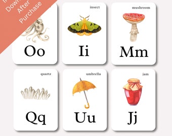 Natur Alphabet Karteikarten • A–Z Lernkarten für Kinder • Vorschule ABC Karte • Montessori Karteikarten