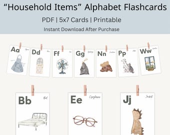 Haushalt Alphabet Karteikarten • ABC Lernkarten • Druckbare Buchstaben für die Vorschule • Karteikarten für die Frühbildung