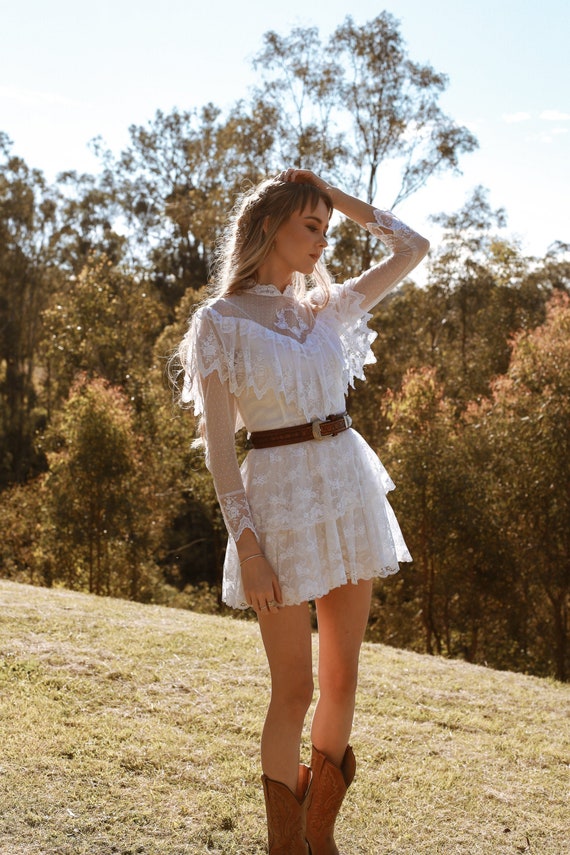 Vintage 1970s Wedding Dress, The Mini Luna, Vintag