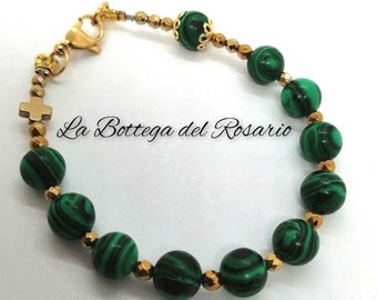 Green Rosary Bracelet Malachite, Rosary bracelet for girls. Gemstones rosary, handmade rosary