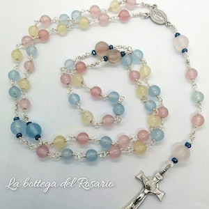 Catholic colorful Rosary, St Benedict Rosary with miraculous medal, Italian handmade Rosary. Gift for baptism, first communion.