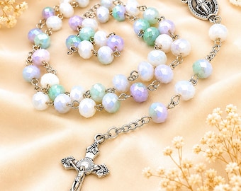 Pastel Catholic Rosary, Handmade Marian Rosary, Virgin Mary Rosary, Prayer Beads Necklace, Confirmation Gift, First Communion Gift