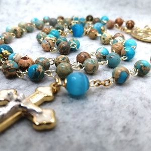 Lourdes Rosary necklace, Gemstones Rosary, Chaplet jewel with the miraculous medal, gift for First Communion, catholic italian rosary